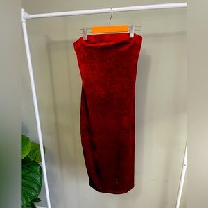 Fashion Nova Strapless Red Velvet Midi Dress Size Small